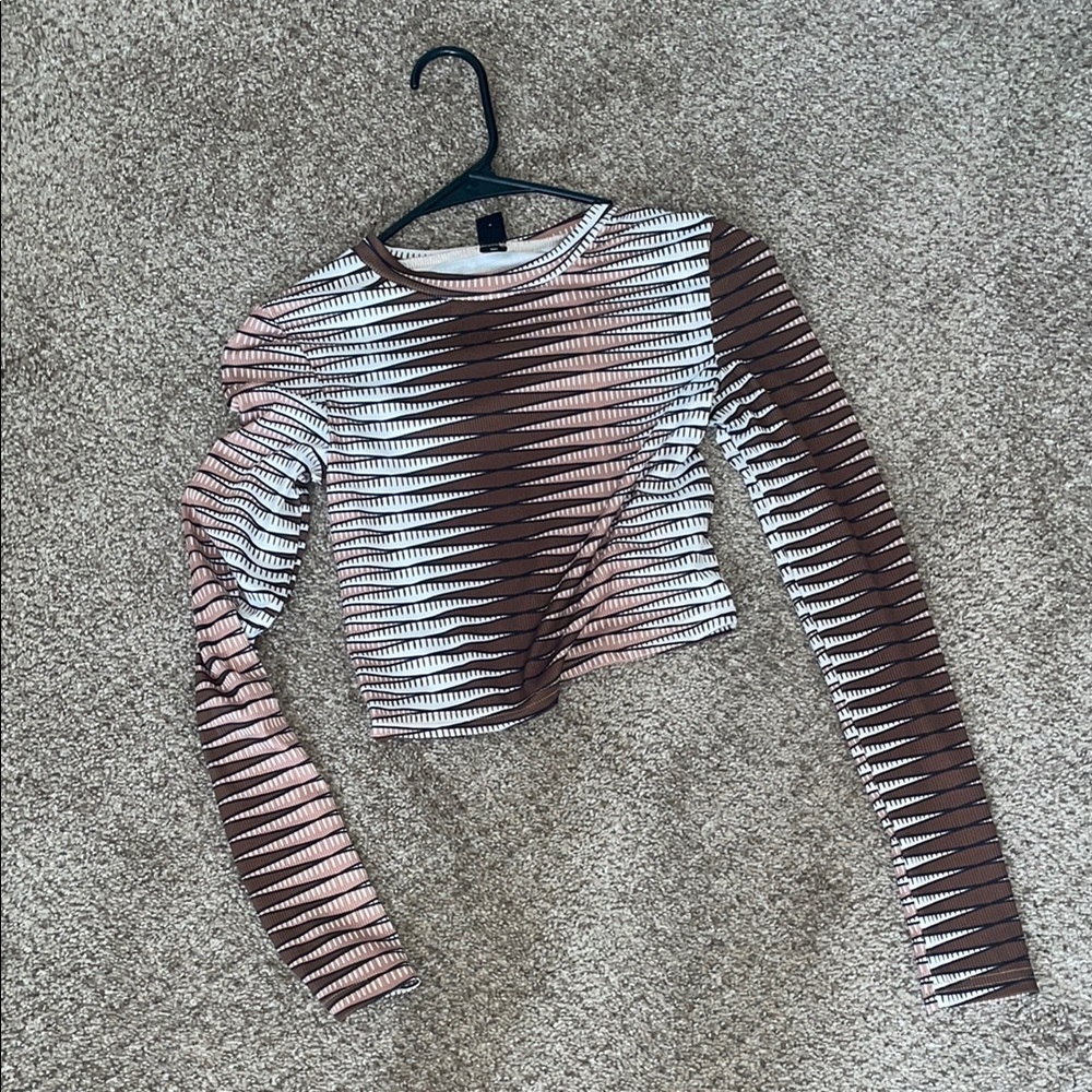 Striped Brown and White Long Sleeve Top